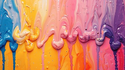 Poster - Colorful Paint Dripping on Lavender Surface