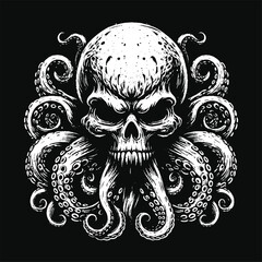 Wall Mural - Dark Art Octopus Beast tentacles squid skull horror Tattoo Grunge Vintage Style illustration