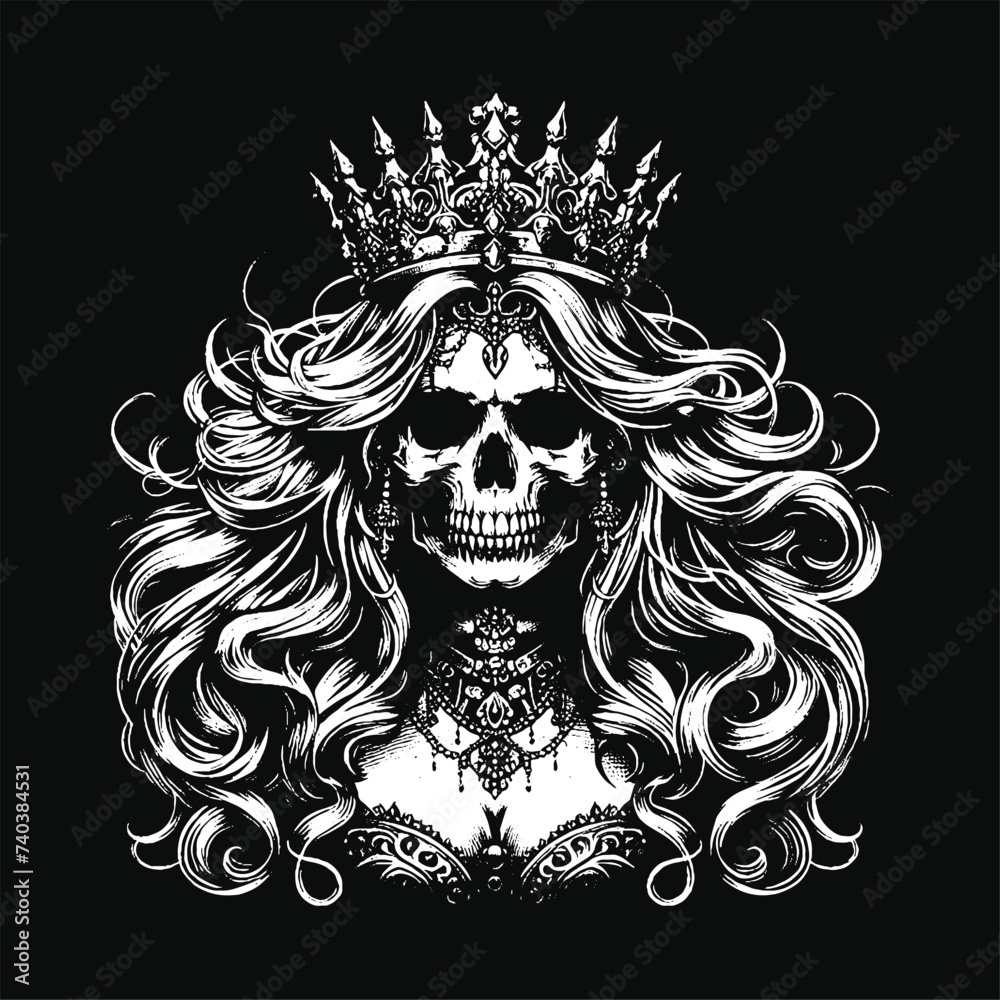 Dark Art Skull Queens Girl Lady with Rose and Crown Horror Grunge ...
