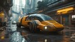 Futuristic cyberpunk yellow flying taxi. Created with Generative AI.