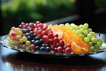 Wall Mural - A unique disposable fruit skewer with colorful beads, adding flair to a fruit platter