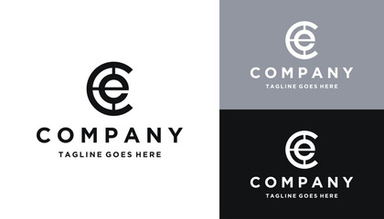 Poster - Initial Letters CE E C EC with Simple Circular Circle Shape Line Art Logo Design