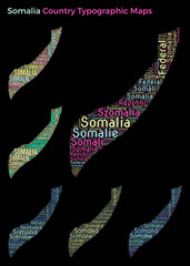 Poster - Somalia. Set of typography style country illustrations. Somalia map shape built of horizontal and vertical country names. Vector illustration.