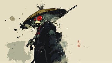 Wall Mural - funny samurai character illustration