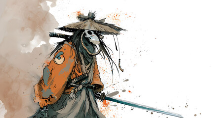 Wall Mural - funny samurai character