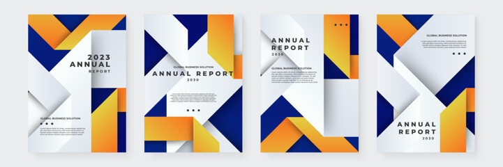 Wall Mural - Orange blue and white vector abstract corporate annual report template with shapes for annual report and business catalog, magazine, flyer or booklet. Brochure template layout