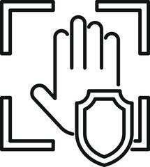 Poster - Secured palm scanning icon outline vector. Automatic software. Data privacy