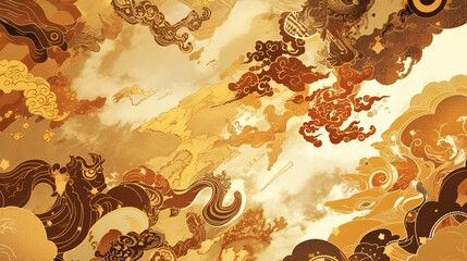 Wall Mural - National trend golden texture and auspicious cloud illustration, golden classical Chinese auspicious cloud pattern Chinese style background