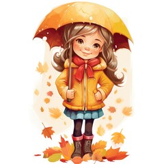 Little Girl Holding Umbrella in the Rain