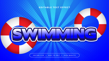 Blue white and red swimming 3d editable text effect - font style