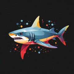 Wall Mural - shark on a black background with circle