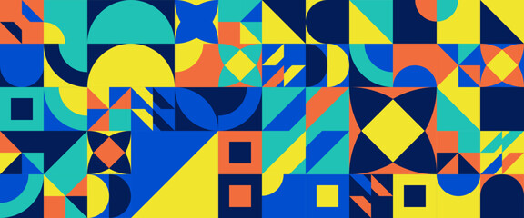 colorful modern vector abstract geometric background with circles, rectangles and squares simple sha