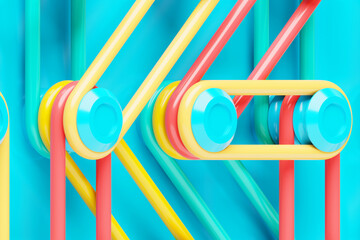Poster - 3D illustration, intricate geometric pattern of convex fasteners and straps
