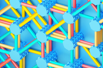 Poster - 3D illustration, intricate geometric pattern of convex fasteners and straps