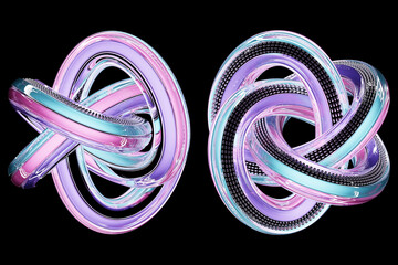 Poster - 3d illustration abstract  colorful volumetric figure   on  black   isolated background