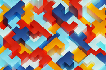 Poster -  3D illustration volumetric  colorful  cubes. Parallelogram pattern. Technology geometry neon background