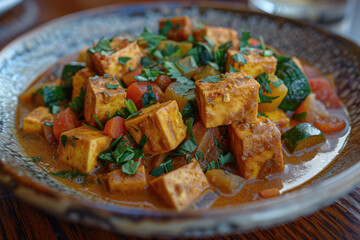 Wall Mural - Plating design of savory tofu curry in a bowl