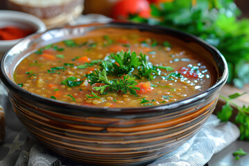 Wall Mural - Plating design of vegan soup on the table