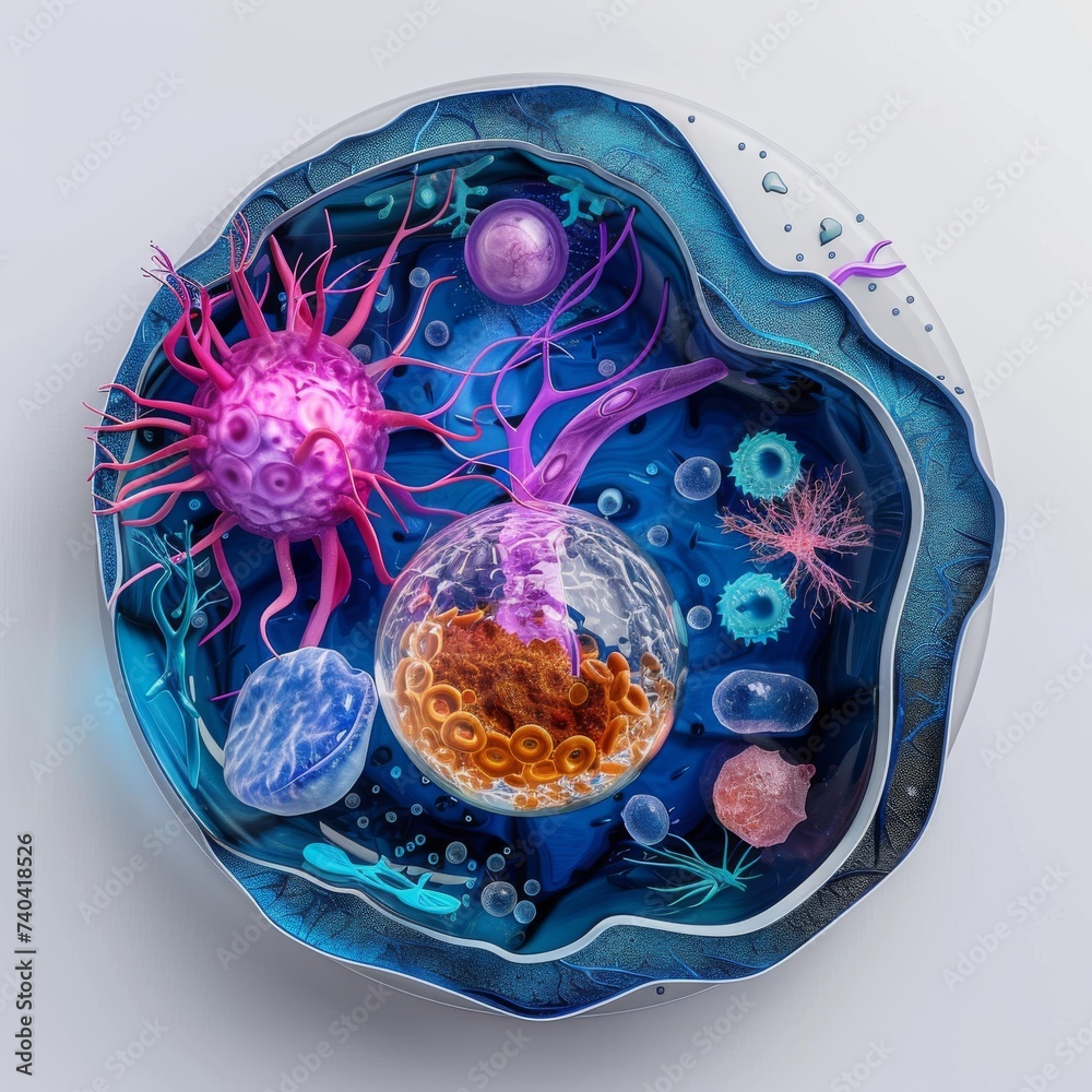 Human cell structure, detailed organelles, educational, 3D render Stock ...