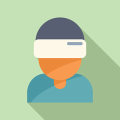 Poster - Person wearing vr glasses icon flat vector. Game tech platform. Person media headset