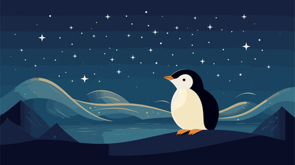 Wall Mural - abstract starry night penguin waddling under the southern cross. simple vector art