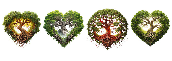 tree of life in the shape of a heart, ominous winding roots