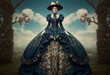 Elegant woman in victorian period style dress and flowers , renaissance aesthetic fine art