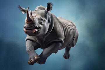 Wall Mural - Happy rhinoceros jumping and having fun.