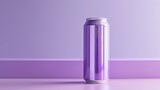 Fototapeta Młodzieżowe - Portrait of a purple color drink can mockup in a clean and soft surface with a big empty space for text, Generative AI.