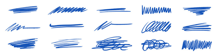 Poster - Line brush marker, pen, pencil stroke vector. Blue line brush marker scribble sketch underline. Hand drawn doodle pencil scratch mark. Scrawl texture underline effect. Vector illustration.