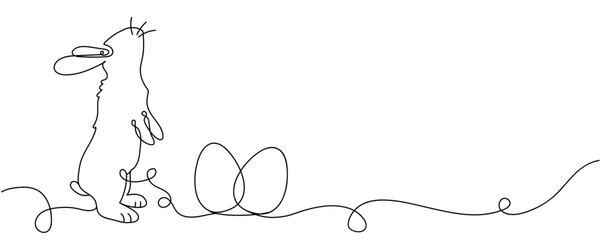 Naklejka na meble Easter bunny and Easter eggs isolated on white background, one continuous line drawing, banner for design.