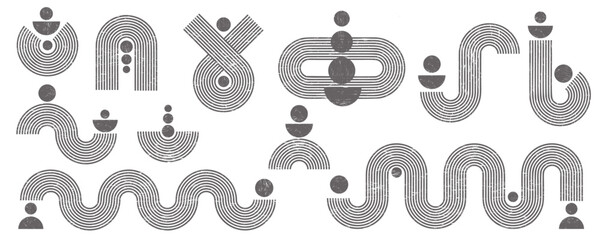 Wall Mural - geometric lines zen patterns. abstract black arches and shapes. balance figures with linear outline 
