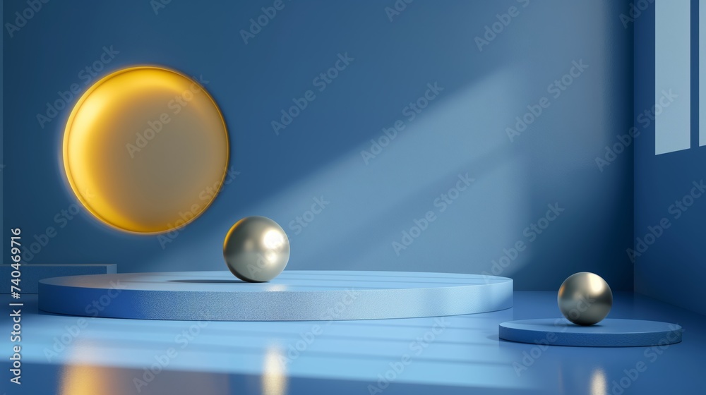 3d illustration modern blue podium product display background. Minimal ...