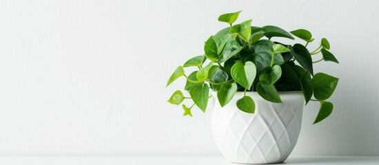 Poster - Elegant white vase with lush green plant, botanical home decor concept