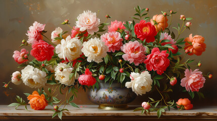 Wall Mural - Bouquet of peonies in a vase