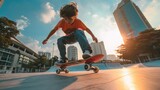 Skateboarder doing a skateboard trick at skate park