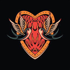 Sticker - burning love tattoo vector design