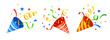 Birthday popper striped cone, holiday party firecracker with confetti and ribbon. Isolated cartoon vector vibrant shooter bursts of joy, releasing festive confetti to celebrate the special occasion