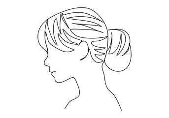 Wall Mural - Woman face in profile, one line drawing vector illustration.