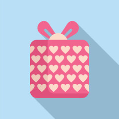 Sticker - Heart valentine birthday icon flat vector. Ribbon gift box. Minimal stand festive