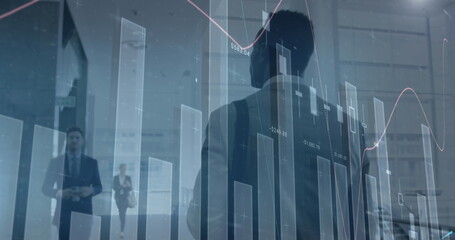 Poster - Image of statistics processing over businessman