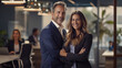 © Alice a. - A portrait of confident businessman and businesswoman happy smiling in business success at the modern office