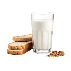 Wall Mural - Milk accompanied by crunchy rusk isolated on transparent background