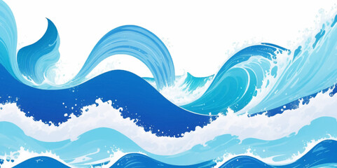  Vector ocean watercolor soft blue and white wavey curve line background. Blue water ocean sea wave seamless background.