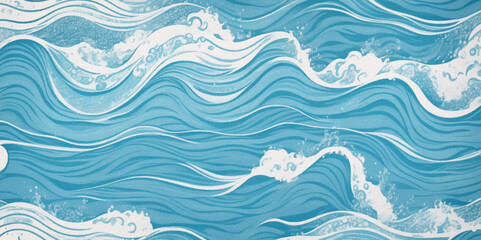  Watercolor surface ocean water wave, seamless blue water ocean wave background. Blue water ocean surfing wave.
