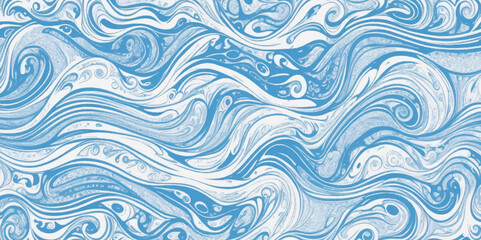 Wall Mural - Seamless wave water ocean soft blue curve line background. Water  ocean wave white and soft blue aqua, teal texture. Vector sea, wave, water background.