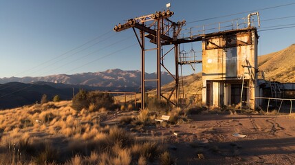 An abandoned cableway station of the La Mejicana mine at the foot of the Sierra de Famantina, Chilecito, La Rioja, Argentina : Generative AI