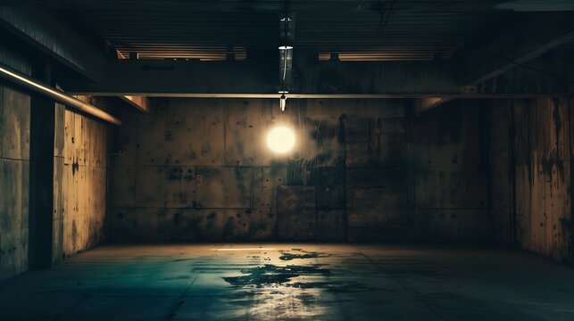 Old empty, grunge basement room with copy space : Generative AI