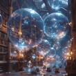 © AlexCaelus - Neon nitrogen bubbles bursting and releasing whispers of ancient lore in a mystical library