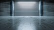 Roller door or roller shutter using for factory, warehouse or hangar. Industrial building interior consist of polished concrete floor and closed door for product display or industry ba : Generative AI